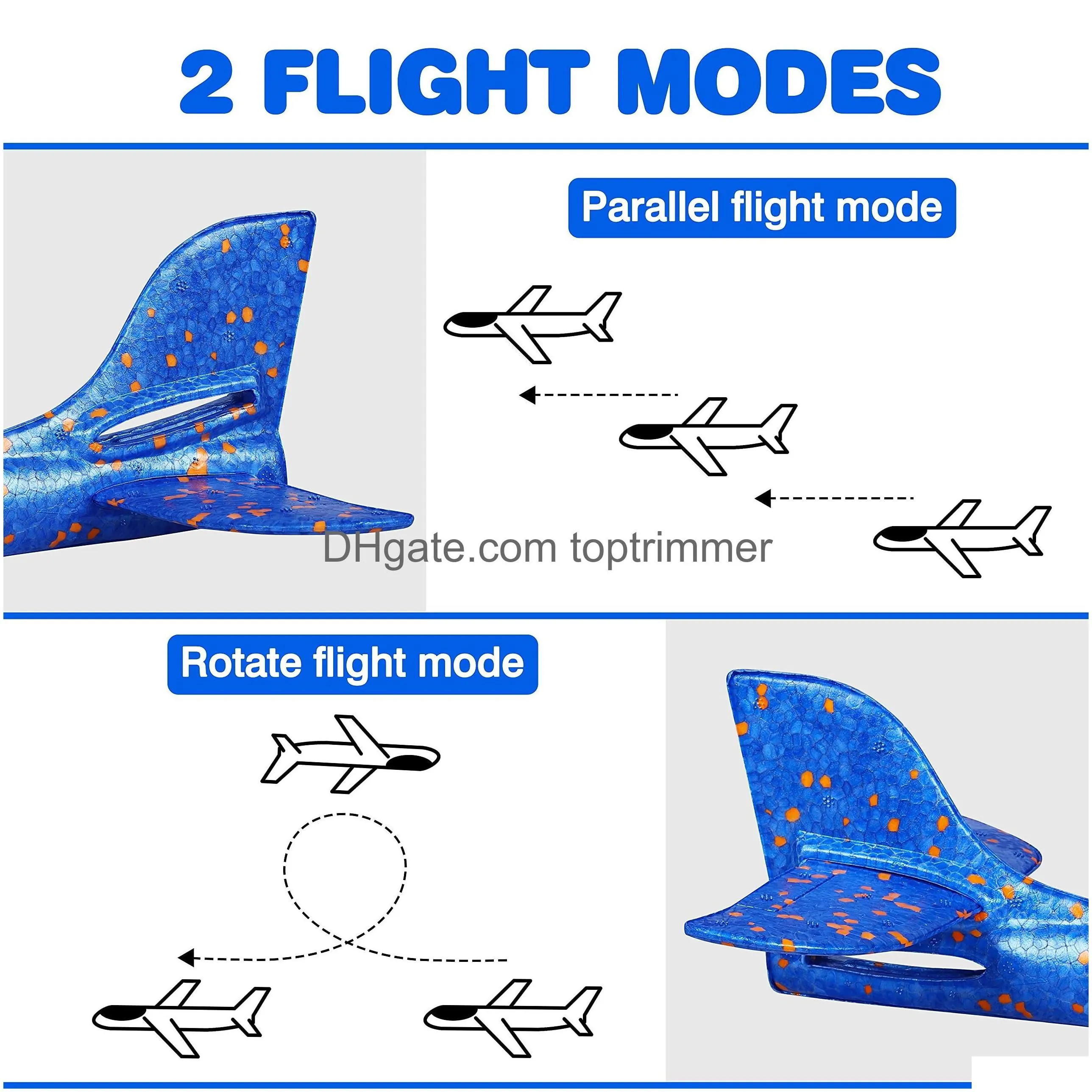 led flying toys ijo light airplane toys17.5 large throwing foam plane2 flight modes glider planeoutdoor for kidsflying gift boys gir