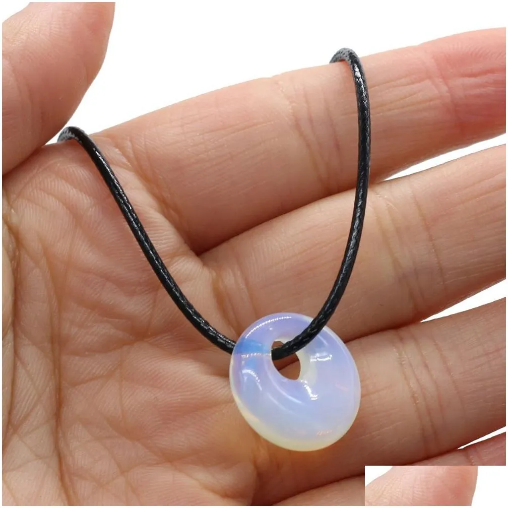 Pendant Necklaces Natural Stone 18Mm Peace Buckle Tiger Eye Turquoise Opal Quartz Crystal Pendant Necklaces For Women Reiki Heal Pendu Dh7Wc