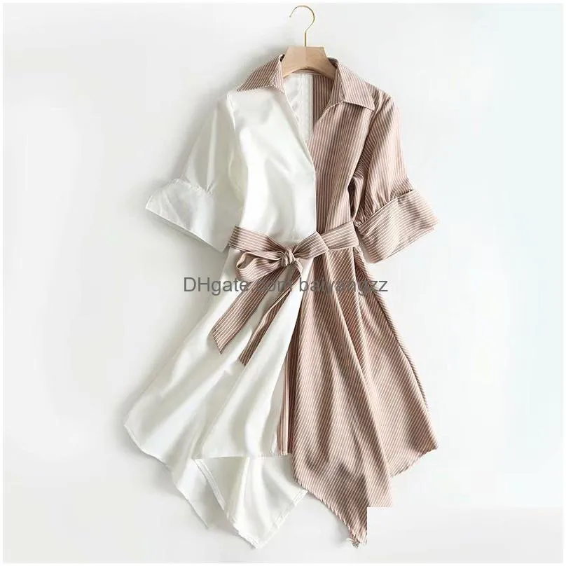 womens dress summer autumn top quality casual style irregularly striped lapel lacing fashion skirt 2 style available size s-l