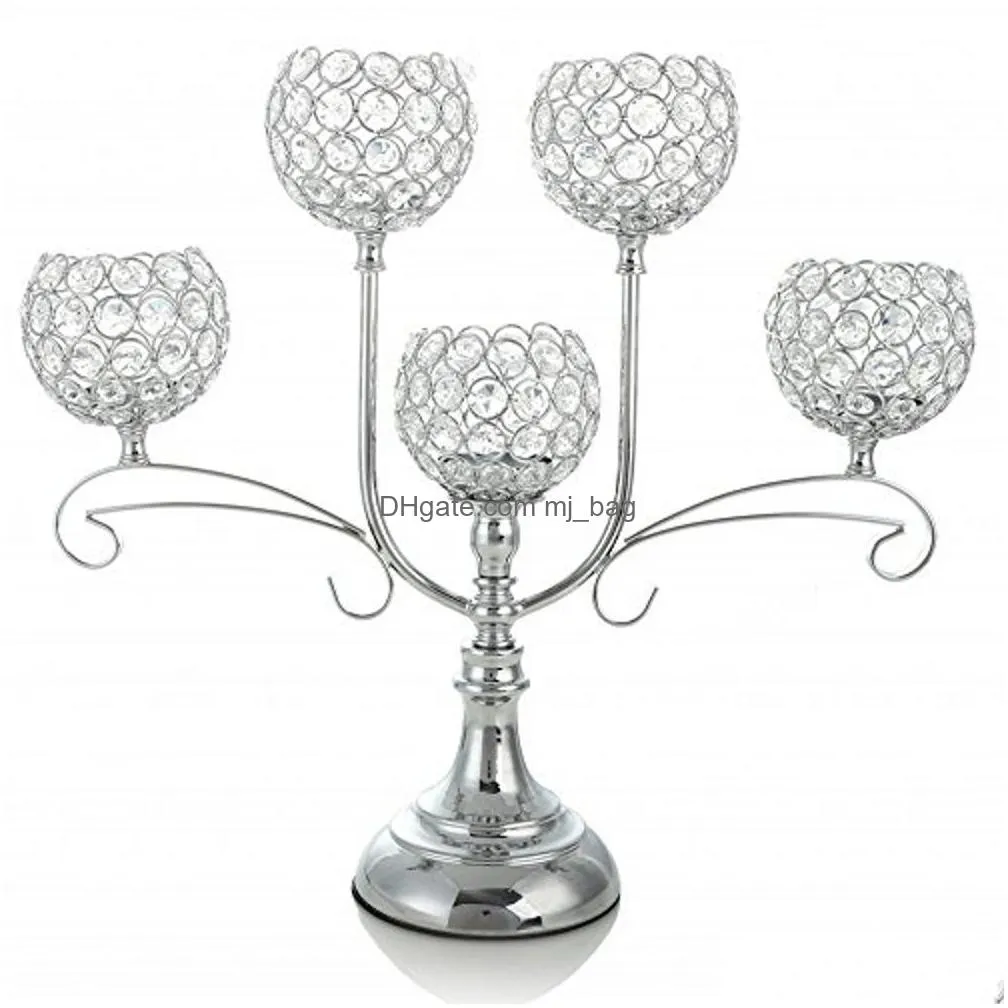 5 Arms Candelabra Home Holiday Decorative Centerpiece Gold Crystal Candle Holders for Dinner Party Candlestick 201202