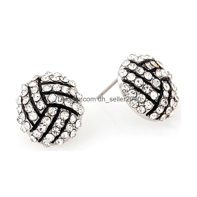 New Fashion Sports Game Ball Post Stud Earrings Rhinestone Basketball Volleyball Baseball American Football Fan Jewelry Gifts