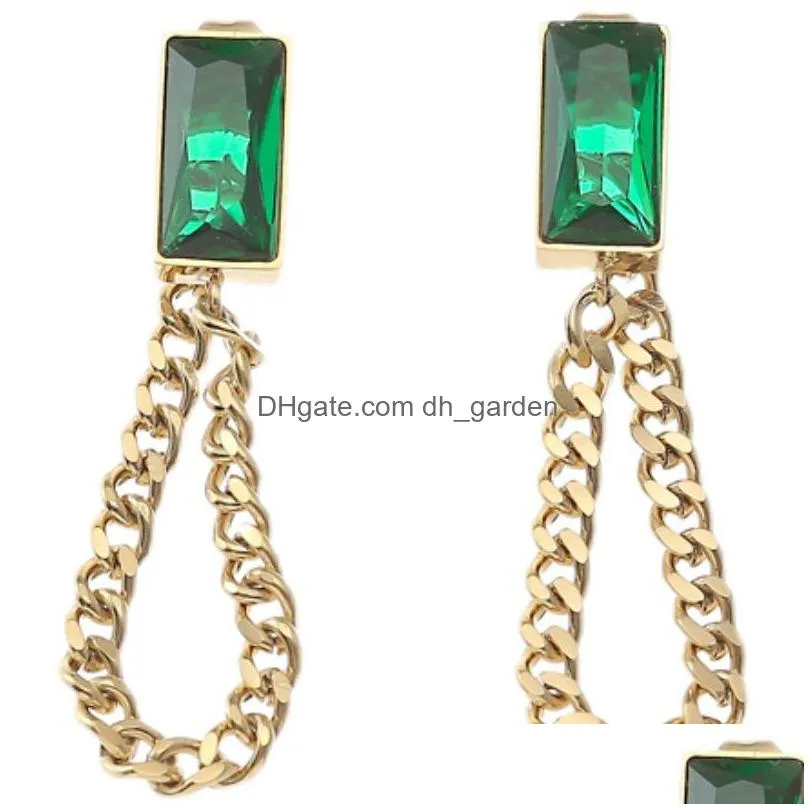 Dangle & Chandelier Classic Geometric Rec Green Crystal Stainless Steel Chain Tassel Earrings Girls Unusual Accessories For Dhgarden Otfpj