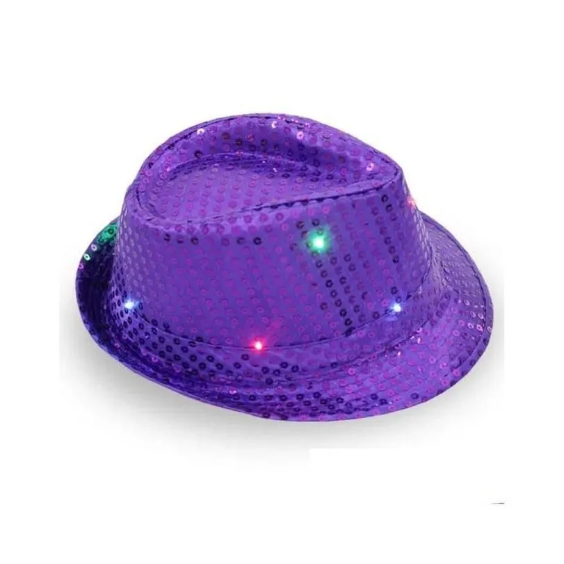 party hats space cowgirl led hat flashing light up sequin  luminous caps halloween costume wholesale 0730 drop delivery home