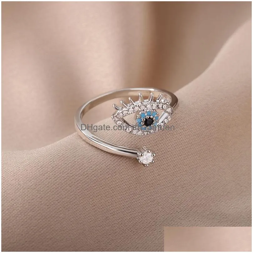 Band Rings Evil Eye Rings For Women Open Adjustable Stainless Steel Ring Wedding Band Drop Delivery Jewelry Ring Dhgarden Otkwh