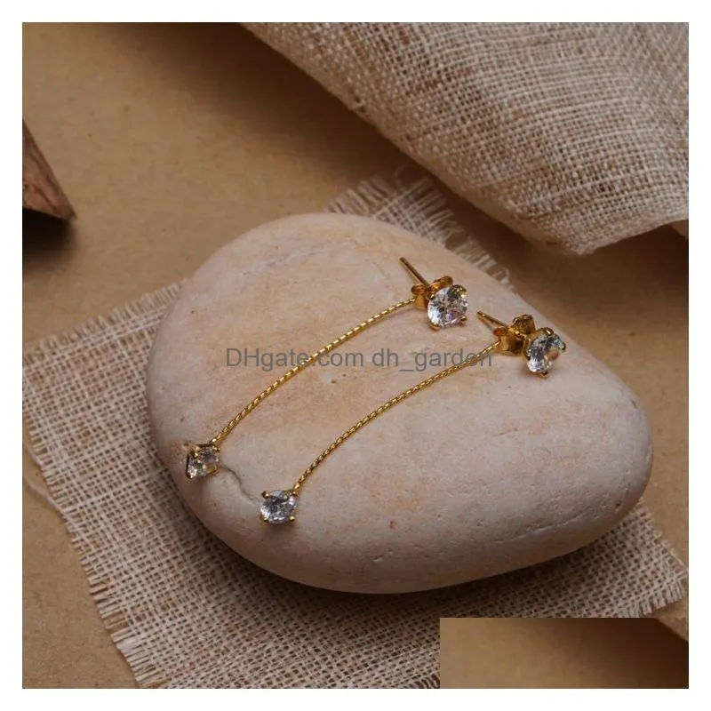 Dangle & Chandelier Simple Zircon Long Earrings Front And Back Delicate Korean Brincos 2021 Femme Jewelry Drop Delivery Jewel Dhgarden Otyut