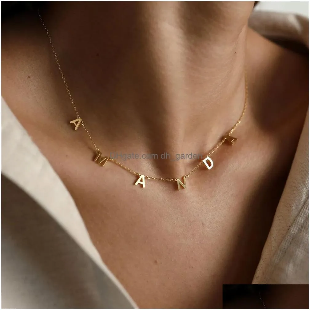 Pendant Necklaces Gold Stainless Steel Name Necklace Custom Personalized Letter Choker Pendant Nameplate Gift Drop Delivery Dhgarden Otmwr