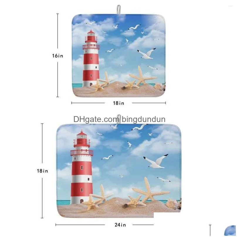 table mats sea beach lighthouse dish drying mat for kitchen counter sink quick drain fashion printed home placemat