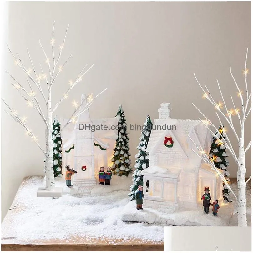 lighted birch tree for home decor white christmas decorations indoor battery operated tabletop mini artificial trees with lights