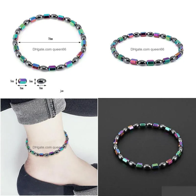 Magnetic oval hematite bead colorful Anklet Beads Anklets For Women Fashion Vintage Handmade Sandal Statement Bracelet Foot drop ship