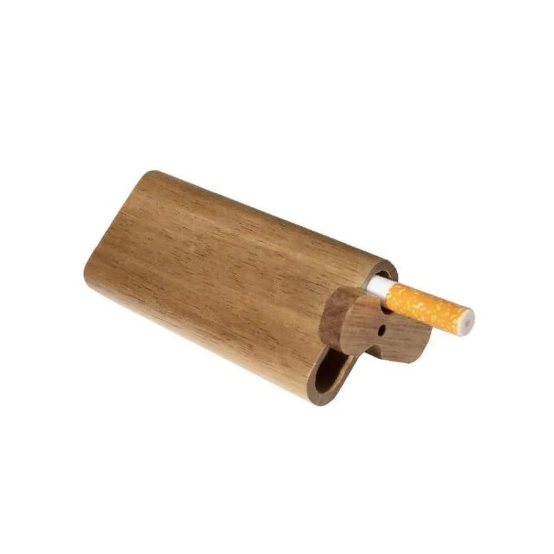 One Hitter Smoking Pipe Handmade Wood Dugout with Ceramic Pipes Cigarette Filters Wooden Box Case