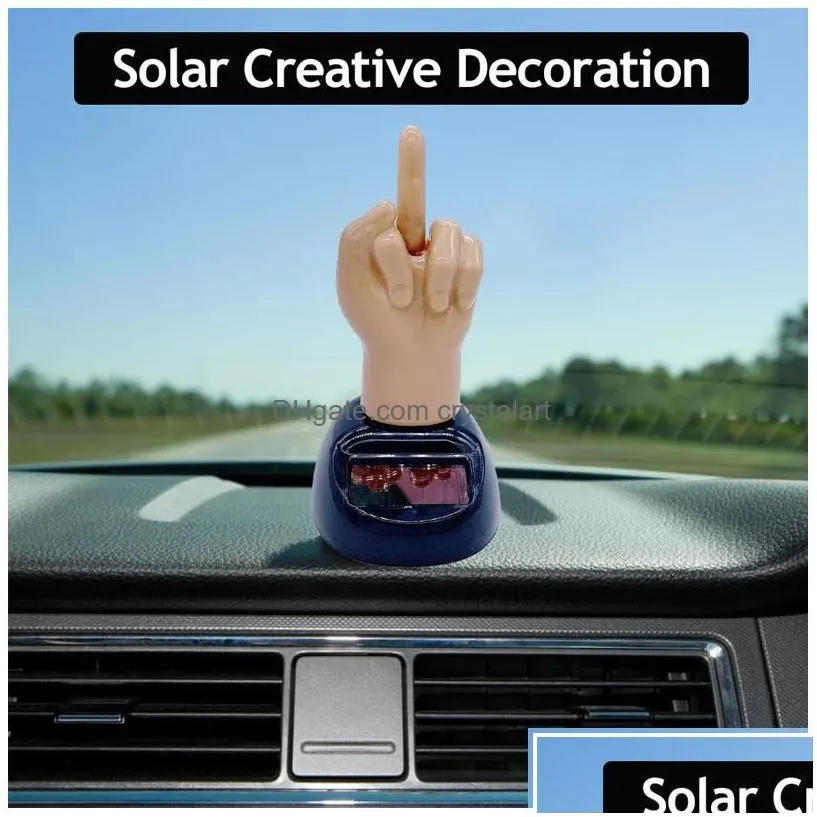 1pcs finger solar powered shaking car ornament dashboard decoration bobbling toy desk gadget home decor office drop delivery dhml9