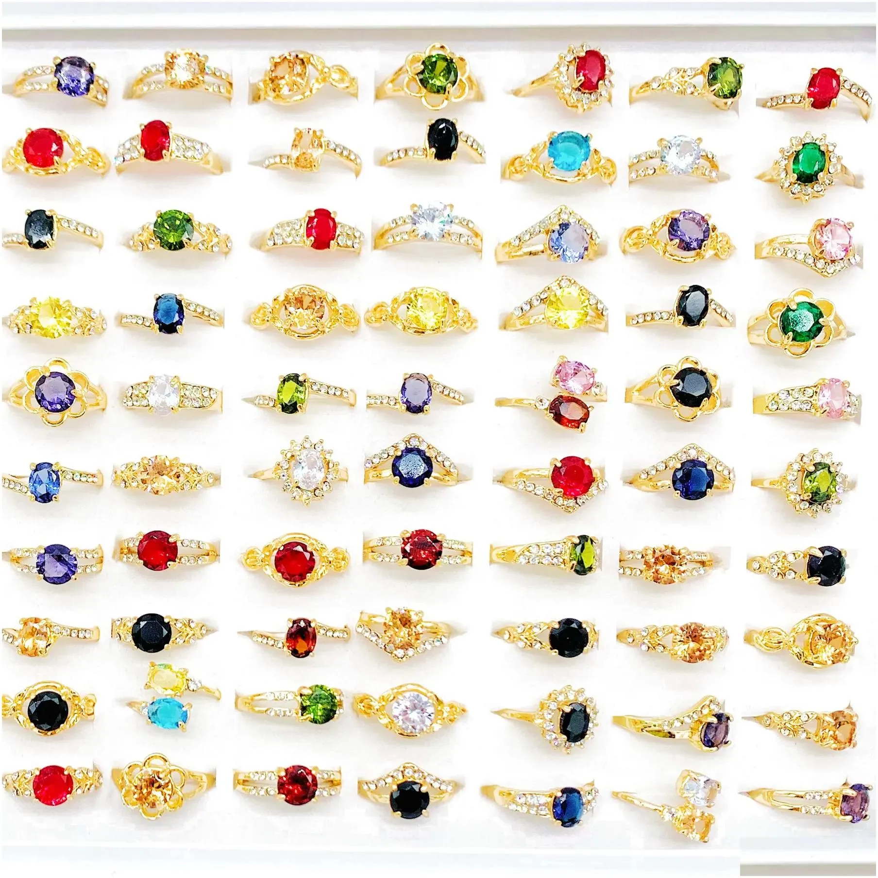 Wedding Rings Bk 30Pcs Gold Plated Wedding Rings For Women Mixed Style Colorf Crystal Zircon Fashion Anniversary Party Gifts Finger Je Dhhy1