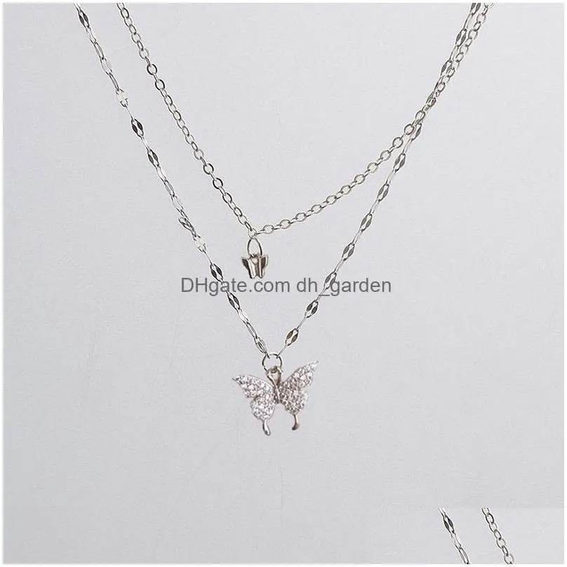 Pendant Necklaces Sier Plated Butterfly Necklace Ladies Exquisite Double Layer Clavicle Drop Delivery Jewelry Necklaces Penda Dhgarden Otv26