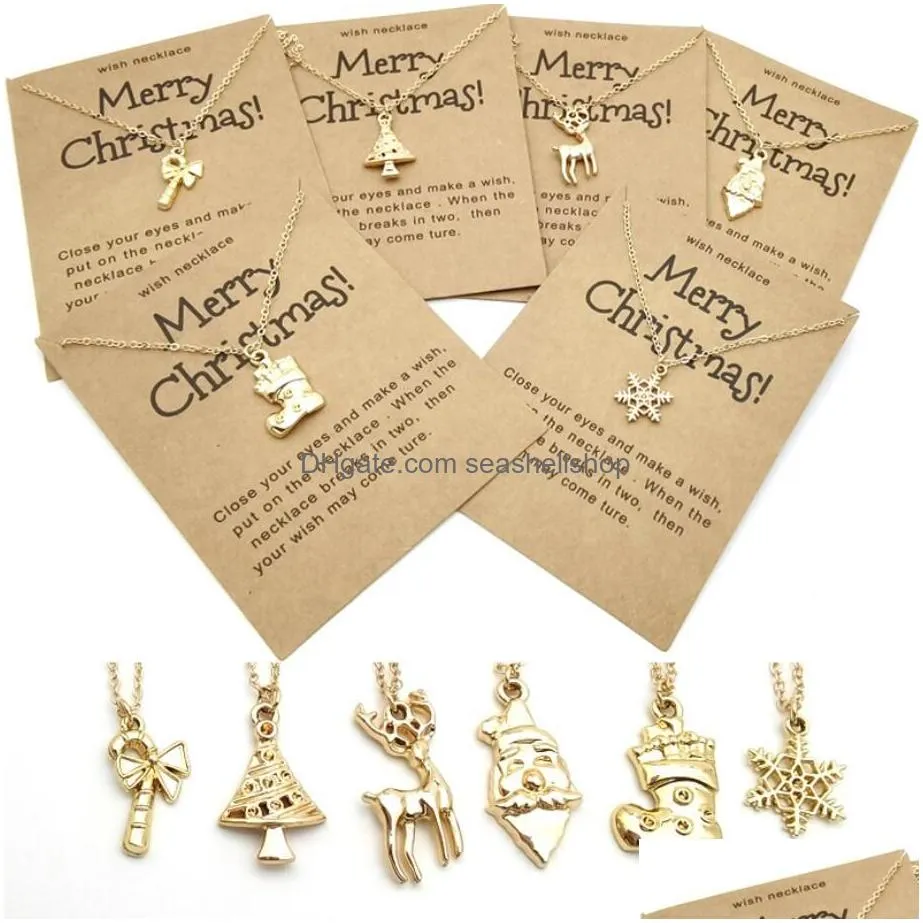 charm christmas necklaces for women men merry christmas snowman santa claus pendant link chain necklace xmas jewelry gift