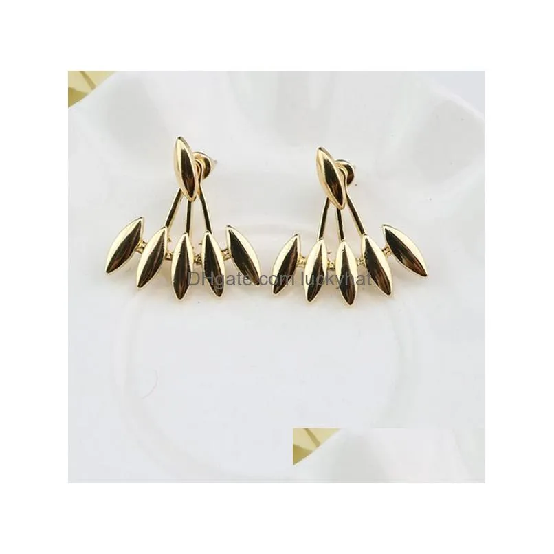 Rock Punk Spike Smooth Marquise Shape Ear Stud Earrings For Women Party Jewelry Gold Silver Plated Metal Ear Jacket