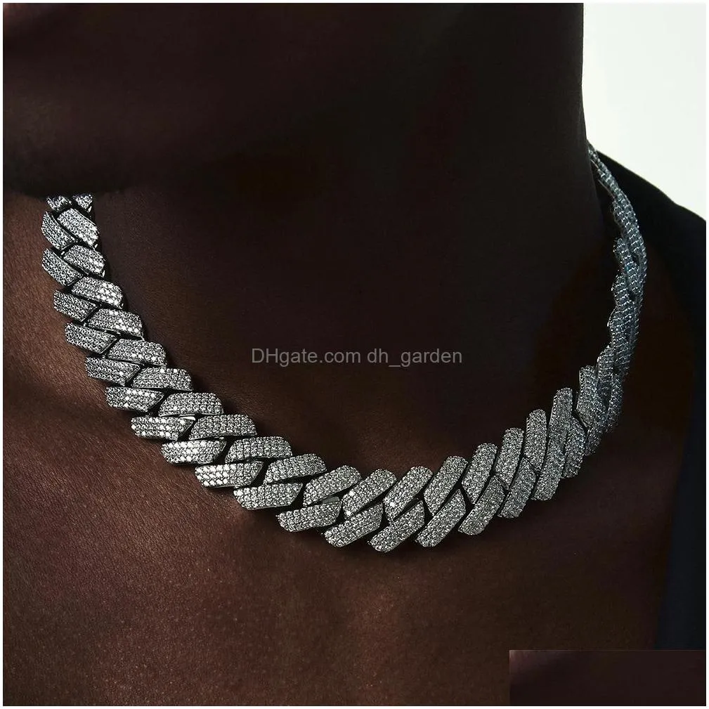 Chokers 20Mm Men Hip Hop Prong Cuban Link Chain Necklace Bling Iced Out 2 Row Rhinestone Paved  Rhombus Necklaces Jewel Dhgarden Otxdq