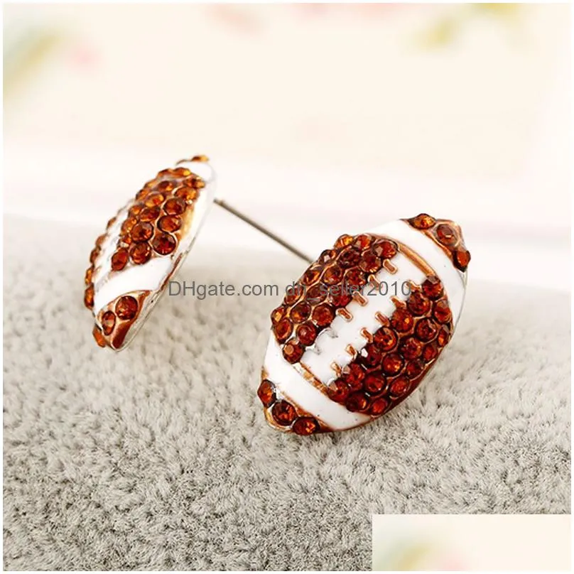 New Fashion Sports Game Ball Post Stud Earrings Rhinestone Basketball Volleyball Baseball American Football Fan Jewelry Gifts