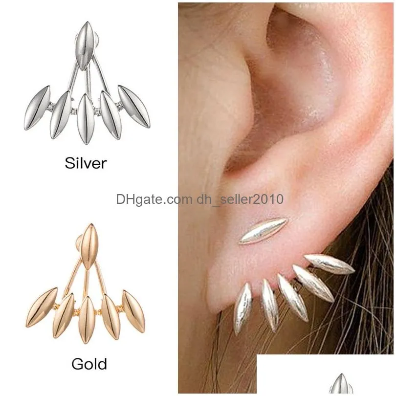 Rock Punk Spike Smooth Marquise Shape Ear Stud Earrings For Women Party Jewelry Gold Silver Plated Metal Ear Jacket