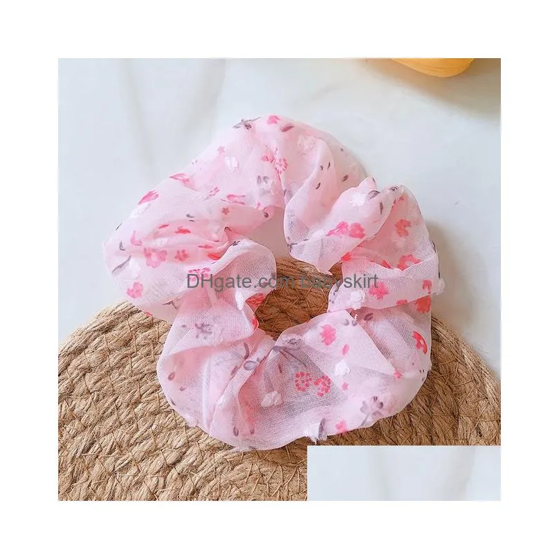 Women Floral Hair Scrunchie Flowers Print Yarn Elastic Hair Band Ponytail Holder Headband Girls Hair Headwear jewelry