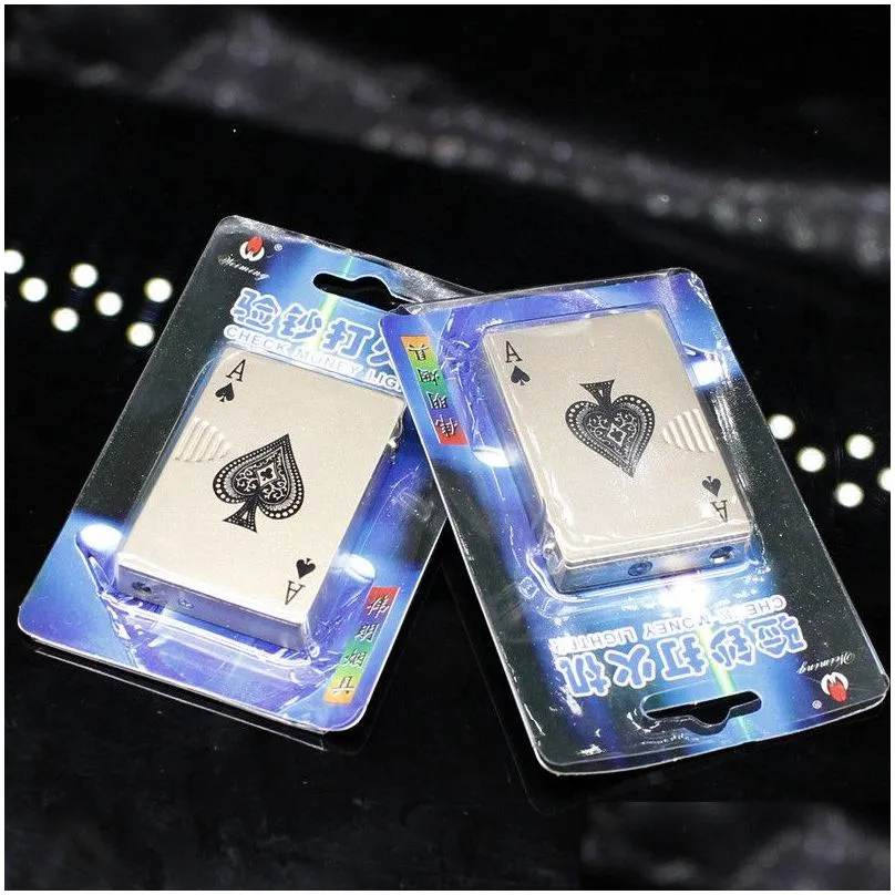 metal creative  smoking accessories lighter torch turbo butane gas playing cards windproof portable green flame lighter unusual funny toys for men with uv