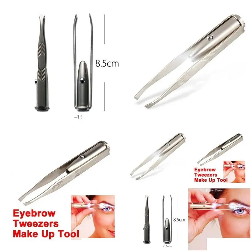 Make Up Beauty Tool Stainless Steel LED Eyebrow Tweezer With Smart LED Light Non-slip Eyelash Eyebrow Hair Removal Tweezers Clip