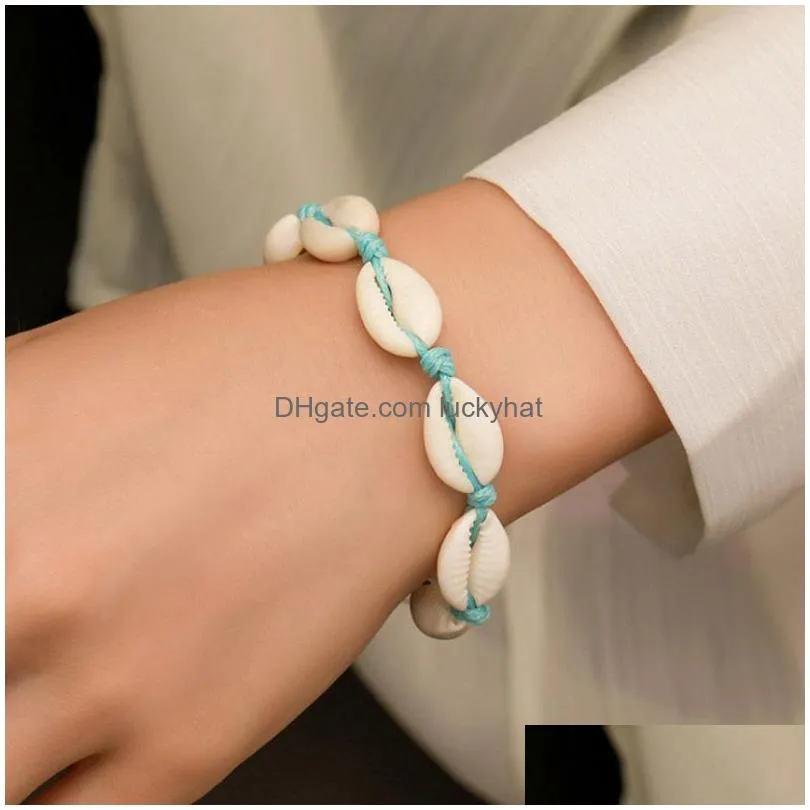 New Trendy Simple Jewelry Handmade Weaving Shell Bracelet Beach Anklet Chain Bracelets for Women Men Lady Fashion Accessories