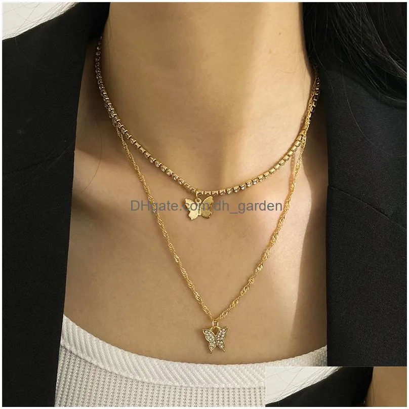 Pendant Necklaces Sier Plated Butterfly Necklace Ladies Exquisite Double Layer Clavicle Drop Delivery Jewelry Necklaces Penda Dhgarden Otv26