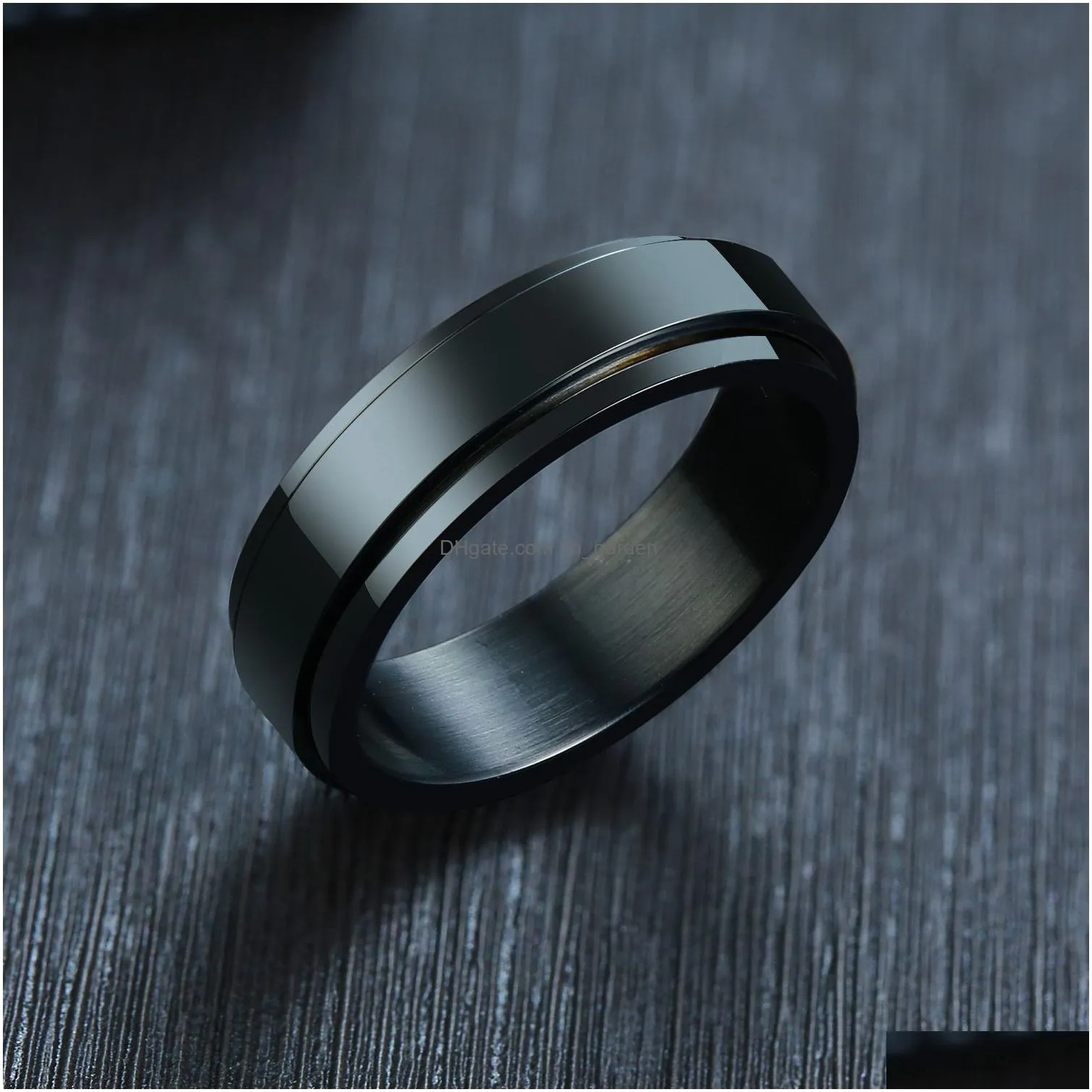 Band Rings 6/8Mm Spinner Ring For Men Release Accessory Classic Stainless Steel Wedding Band Casual Rune Sport Jewelry Drop Dhgarden Otokl