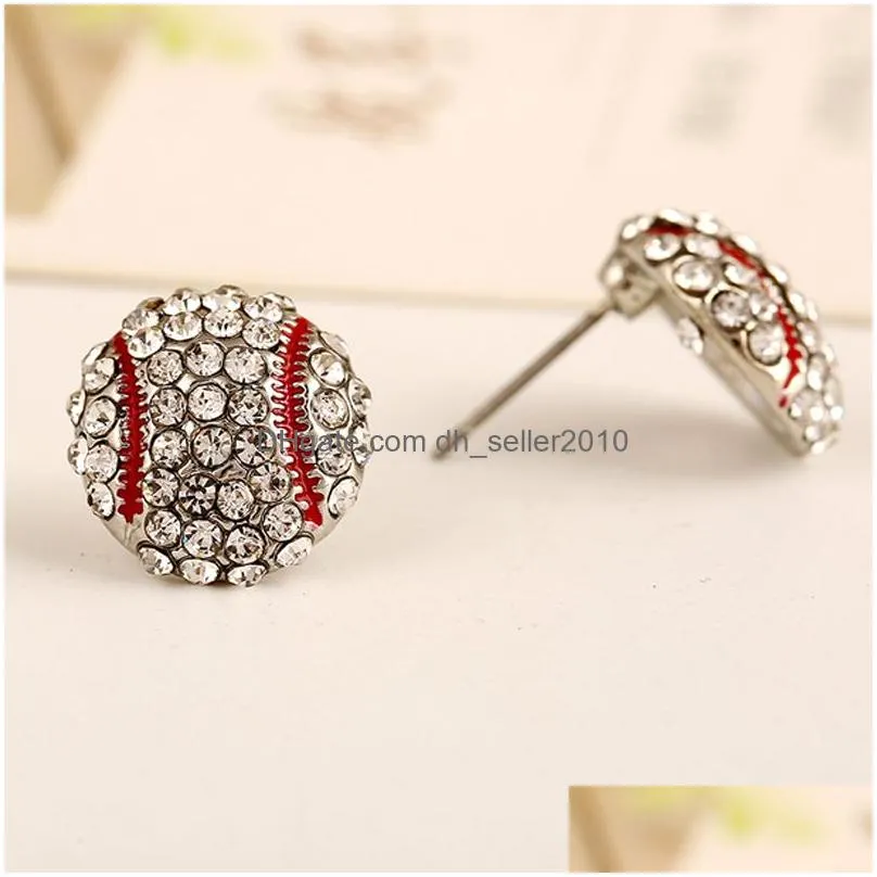 New Fashion Sports Game Ball Post Stud Earrings Rhinestone Basketball Volleyball Baseball American Football Fan Jewelry Gifts