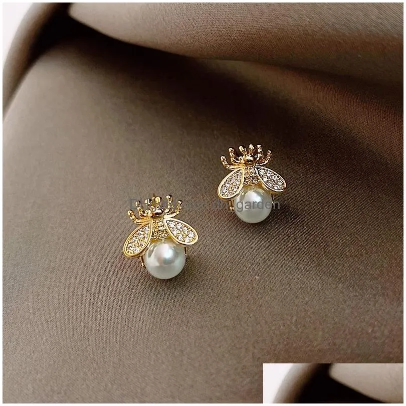 Stud Simple And Luxurious Pearl Womans Earrings Fashion Design Sense Bee Insect Korean Women Jewelry Y Earring Drop Delivery Dhgarden Otqxa