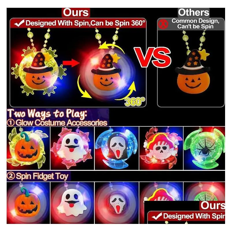 halloween led spin necklaces light up party favors spider ghost trick or treat toys glow goodie bag fillers