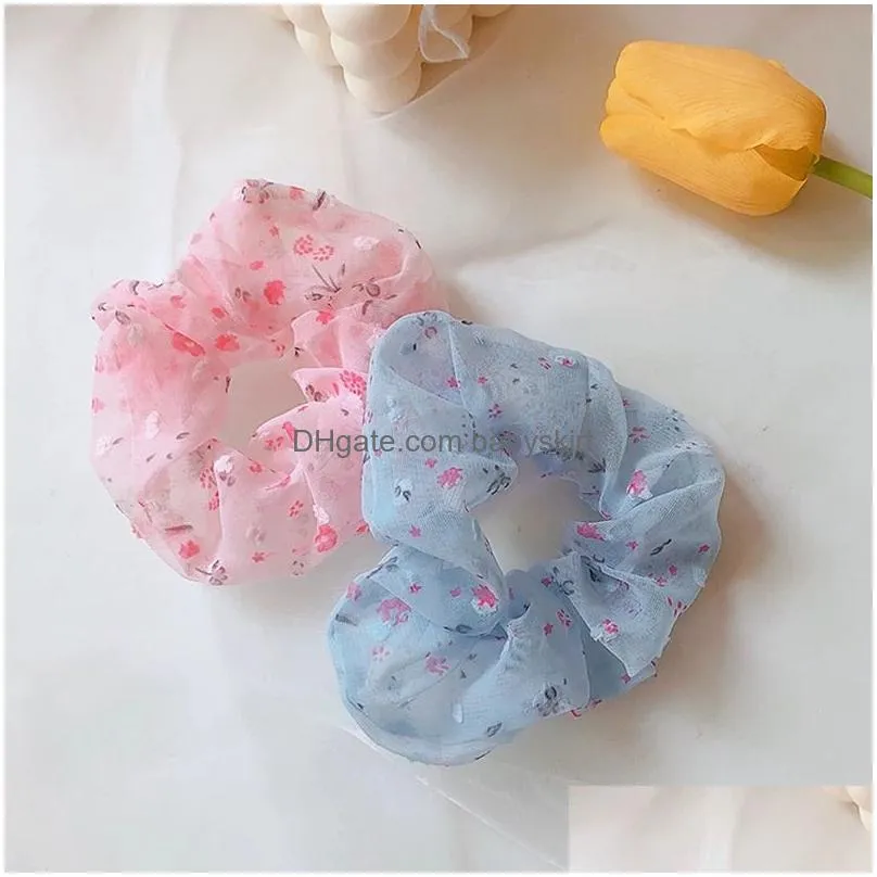 Women Floral Hair Scrunchie Flowers Print Yarn Elastic Hair Band Ponytail Holder Headband Girls Hair Headwear jewelry