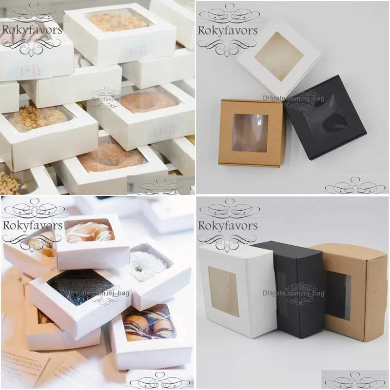 50PCS Paper Box with PVC Window Favors Holder  Package Box Anniversary Party Gifts Event Reception Supplies 210724