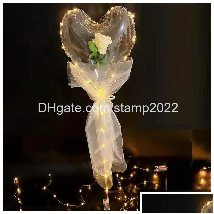 party decoration led bobo balloon flashing light heart shaped rose flower ball transparent valentines day gift drop delivery dhcbj