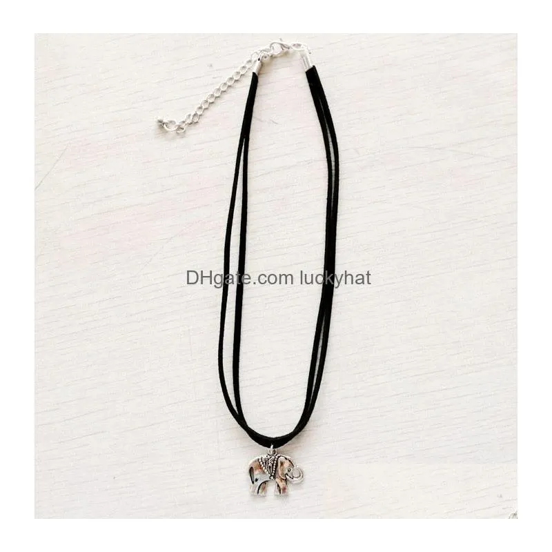 Vintage Silver Mini Elephant Pendant Necklace Love Animal Charm Women Choker Necklaces Simple Rope Chain Fashion Jewelry Cheap