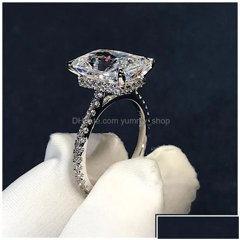 solitaire ring 925 sterling sier cut 5ct diamond moissanite square engagement wedding band rings for women gift drop delivery jewelry