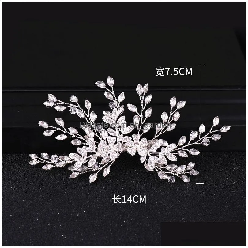 Hair Clips & Barrettes Women Hair Clip Floral Bride Headwear Wedding Tiara Jewelry Rhinestone Bridal Clips Accessories Drop Dhgarden Ot6Lk