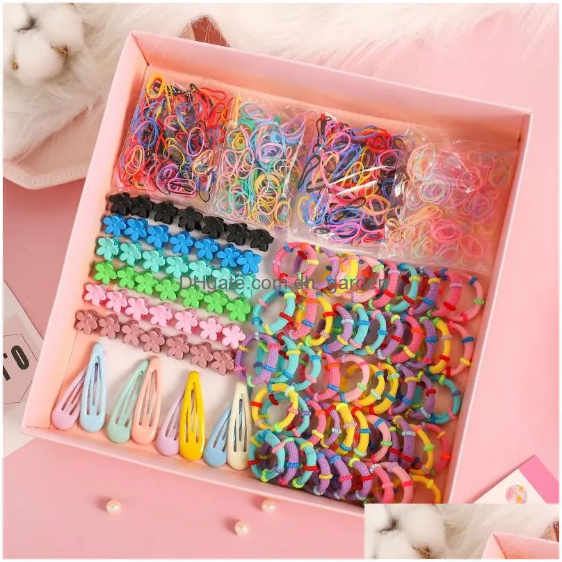 Hair Rubber Bands 1Set Girls Cute Elastic Hair Bands Hairpins Flower Claws Clip Rubber Band Ponytail Holder Kids Fashion Acc Dhgarden Otpus