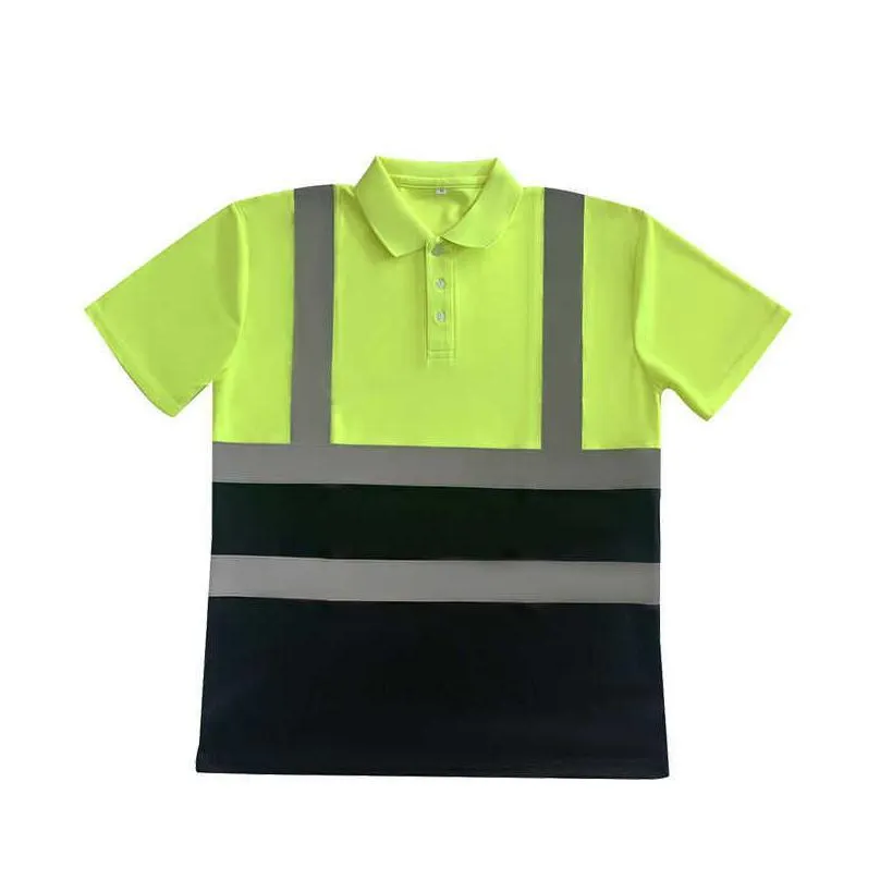 wholesale work shirt knit garment custom reflective t-shirt polo shirt fluorescent yellow and black fabric mosaic construction shirt