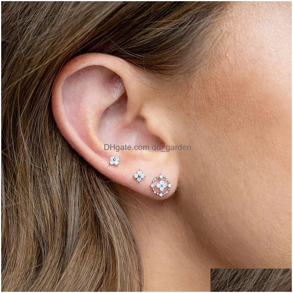 Hoop & Huggie 1Pc Fashion Stainless Steel Blue Flower Small Hoop Earrings Tiny Zircon Cartilage Ear Studs Earring For Women Dhgarden Otbn6