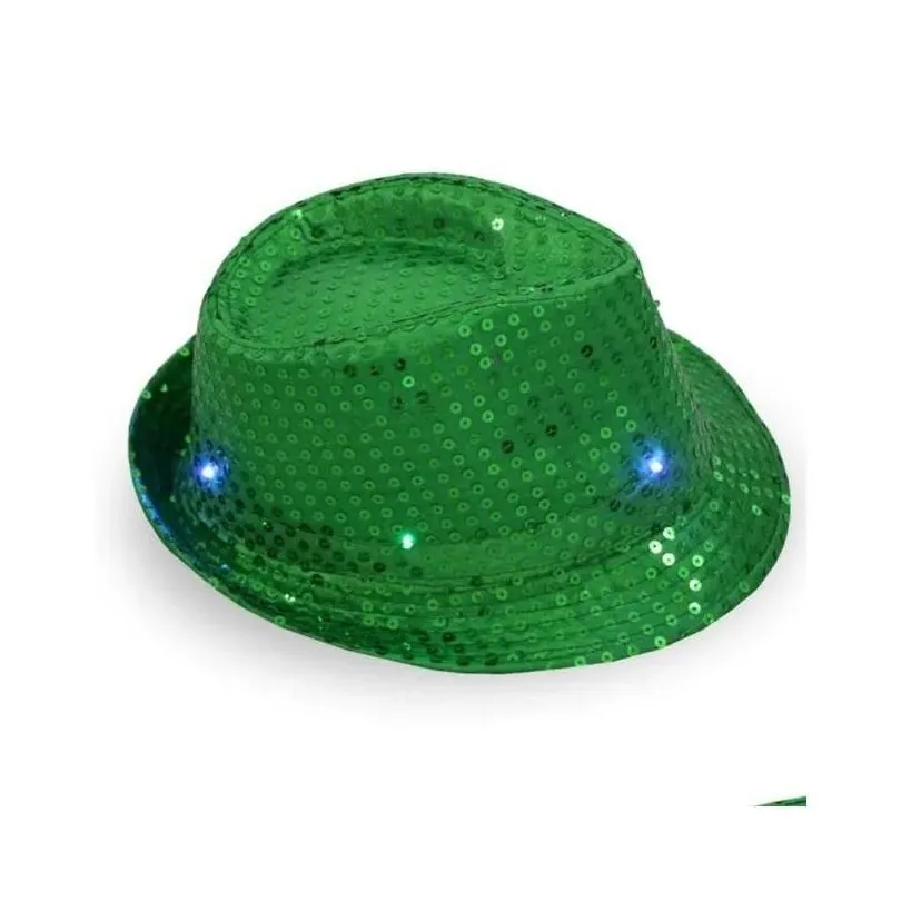 party hats space cowgirl led hat flashing light up sequin  luminous caps halloween costume wholesale 0730 drop delivery home