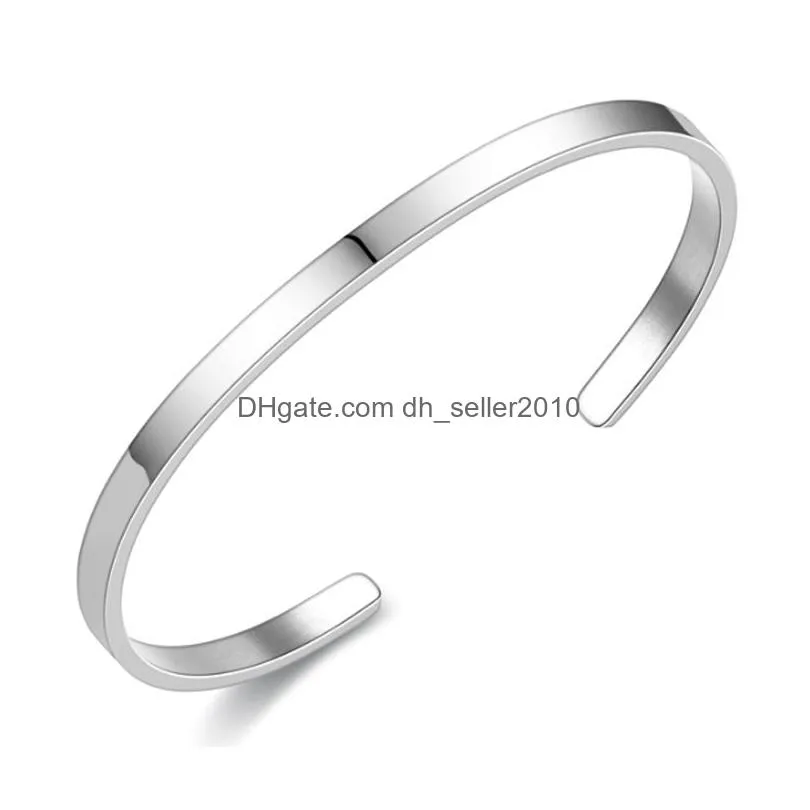 Simple 4MM Thin Cuff Bangle Stainless Steel Smooth Open Ring C Bracelet for Women Men Delicate Wristband Bangles Lovers Jewelry