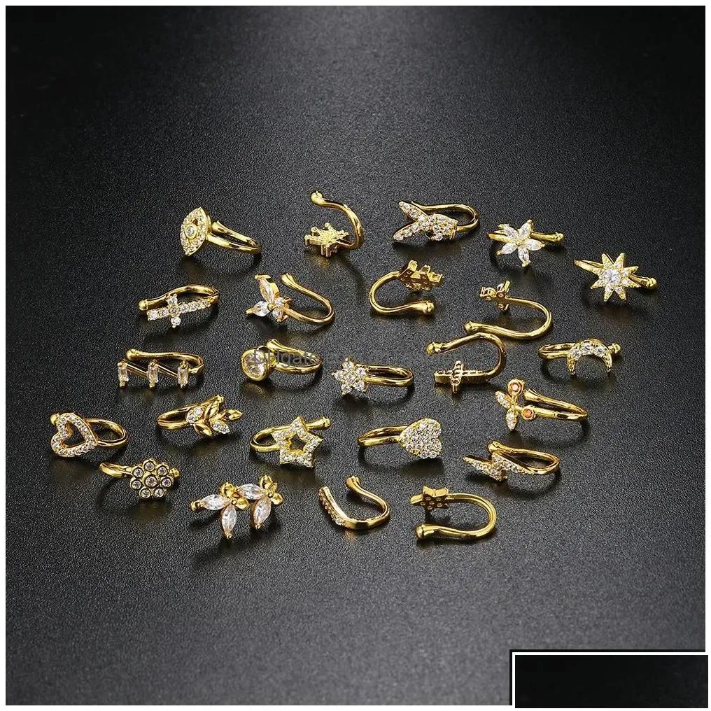 nose rings studs allmatch copper inlaid zircon ushaped clip ear bone nonperforated antipain puncture ring jewelry wholesal dhgarden