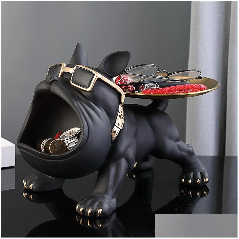 Decorative Objects & Figurines Decorative Objects Figurines Cool French Bldog Butler Dcor With Tray Big Mouth Dog Statue Storage Box A Dhfut