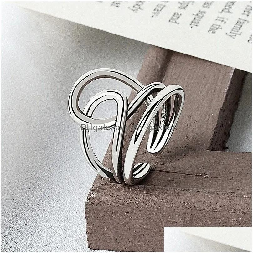 Band Rings Sterling Sier Smooth Rings For Women Interweave Jewelry Beautif Finger Open Ring Party Birthday Gift Drop Delivery Dhgarden Otstn