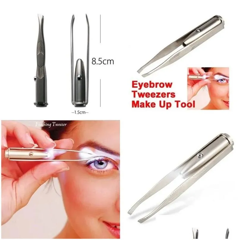 Make Up Beauty Tool Stainless Steel LED Eyebrow Tweezer With Smart LED Light Non-slip Eyelash Eyebrow Hair Removal Tweezers Clip