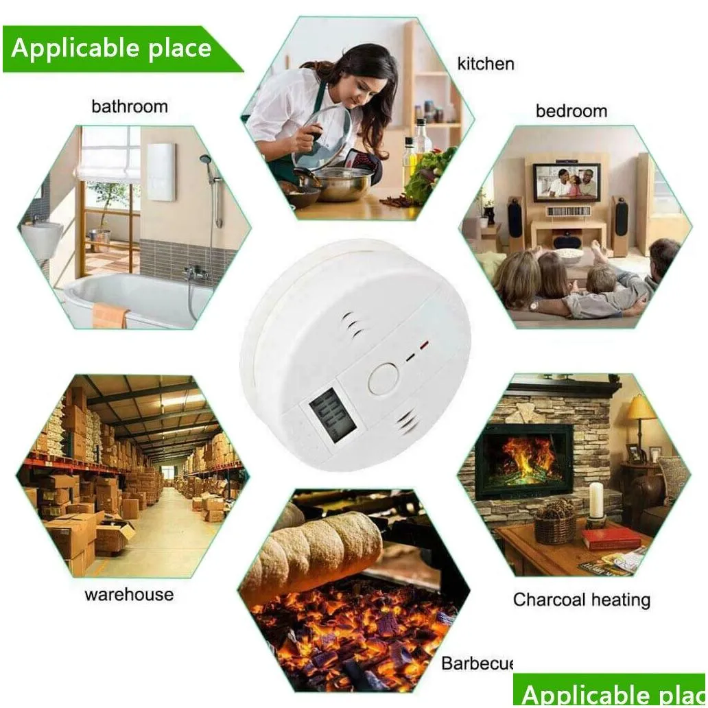 Alarm Accessories 2Pcs Co Carbon Monoxide Detector Alarm Gas O Warning High Alert Security Drop Delivery Security Surveillance Securit Dhgpj