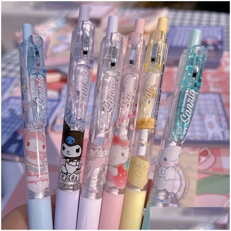 Gel Pens Wholesale 6 Pcs/Set Cartoon Cute Student Colorf Gel Pens Smooth Writing Supplies Colors 0.5Mm Stationery Papelaria Material S Dhktq