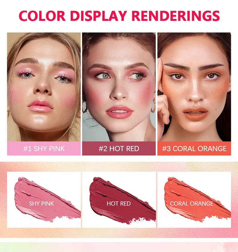 Multi Use Makeup Blush Stick Solid Moisturizer Stick Shadow Lips and Cheek Blusher Waterproof Peach Creamy Brand ibcccndc