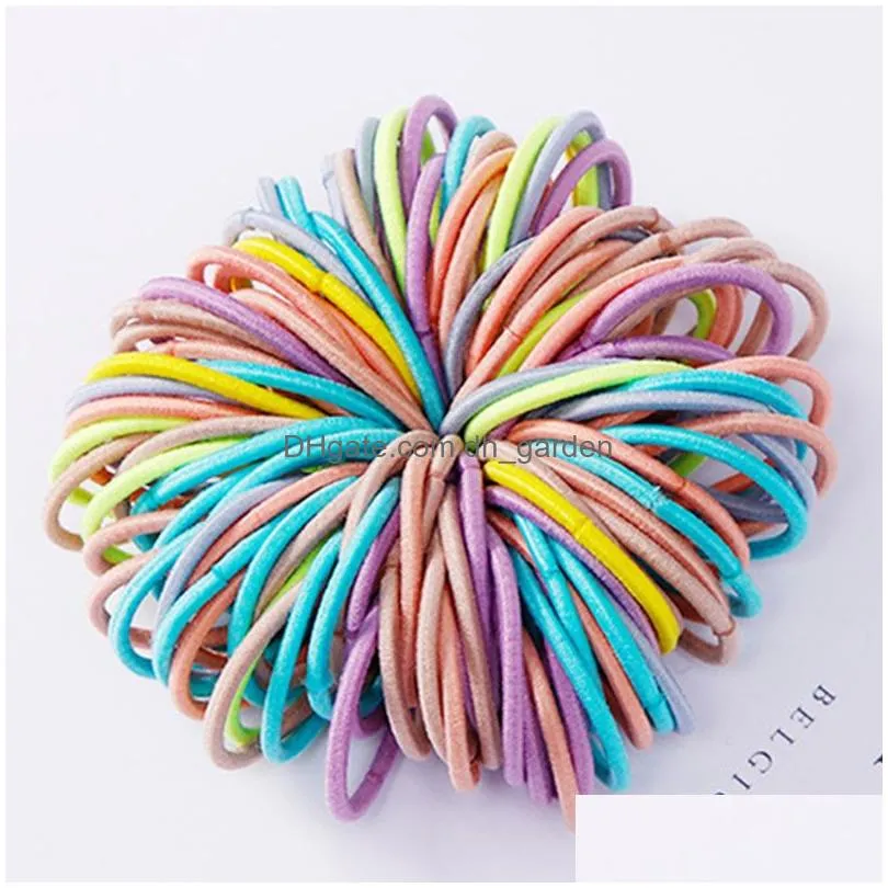 Hair Rubber Bands 100Pcs/Set Girls Colorf Nylon Basic Elastic Hair Bands Kids Pigtails Tie Rubber Headband Fashion Accessori Dhgarden Otowy